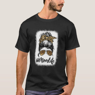 Women Mum Life Bleached Mum Life Leopard Messy Bu T-Shirt