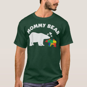 Women Mummy Bear Puzzle Pieces Autism Awareness Mo T-Shirt