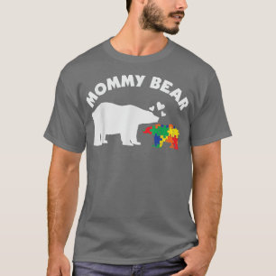 Women Mummy Bear Puzzle Pieces Autism Awareness Mo T-Shirt