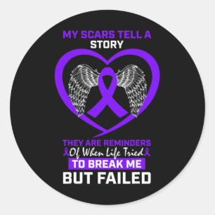 Women My Scars Tell A Story Purple Fibromyalgia Aw Classic Round Sticker
