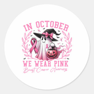 Women October We Wear Pink Breast Cancer Awareness Classic Round Sticker