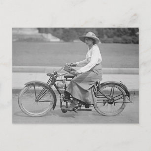 Women on motorcycle bike vintage  photo postcard