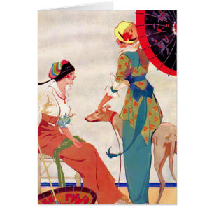 Women Parasols and Greyhound