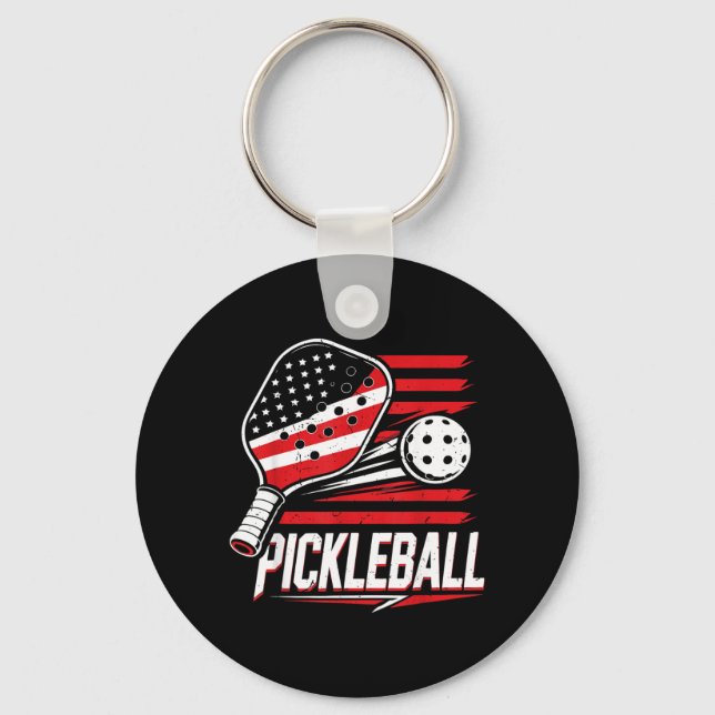 Women Pickleball 4th July Aamerican Flag Key Ring (Front)