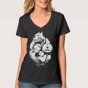 Women Pit Bull Dog Tattoo I Love Mum T-Shirt