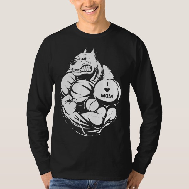 Women Pit Bull Dog Tattoo I Love Mum T-Shirt (Front)