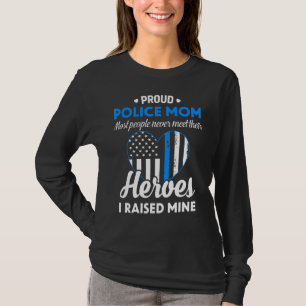Women Police Mum Blue Line Flag Heart Proud Mum Mo T-Shirt