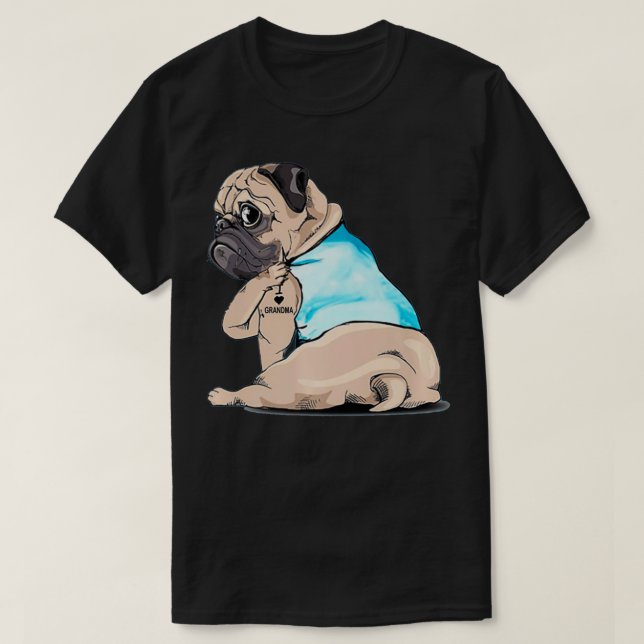 Women Pug Dog Tattoo Love Grandma  T-Shirt (Design Front)