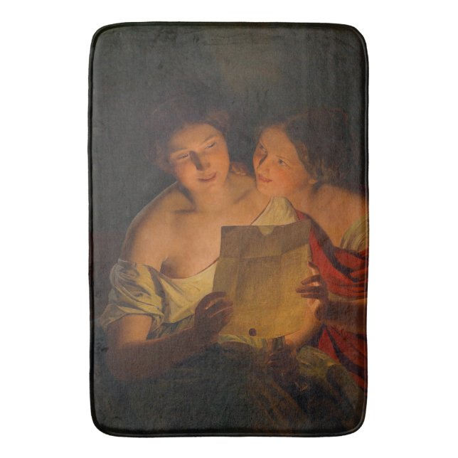 Women Reading a Love Letter (by Waldmüller) Bath Mat (Front Vertical)