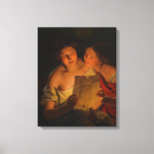 Women Reading a Love Letter (by Waldmüller) Canvas Print