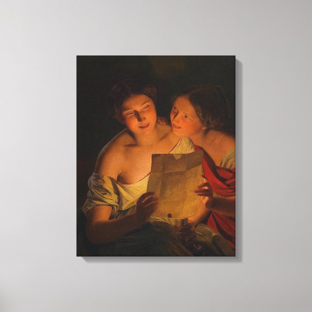 Women Reading a Love Letter (by Waldmüller) Canvas Print (Front)