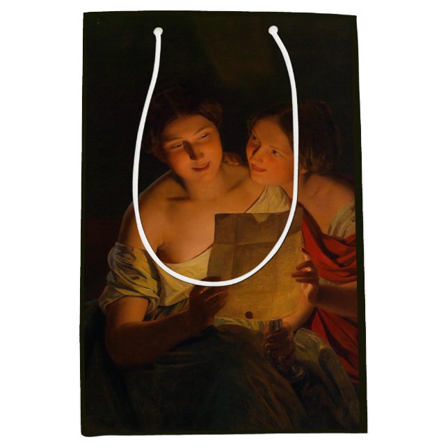 Women Reading a Love Letter (by Waldmüller) Medium Gift Bag (Front)
