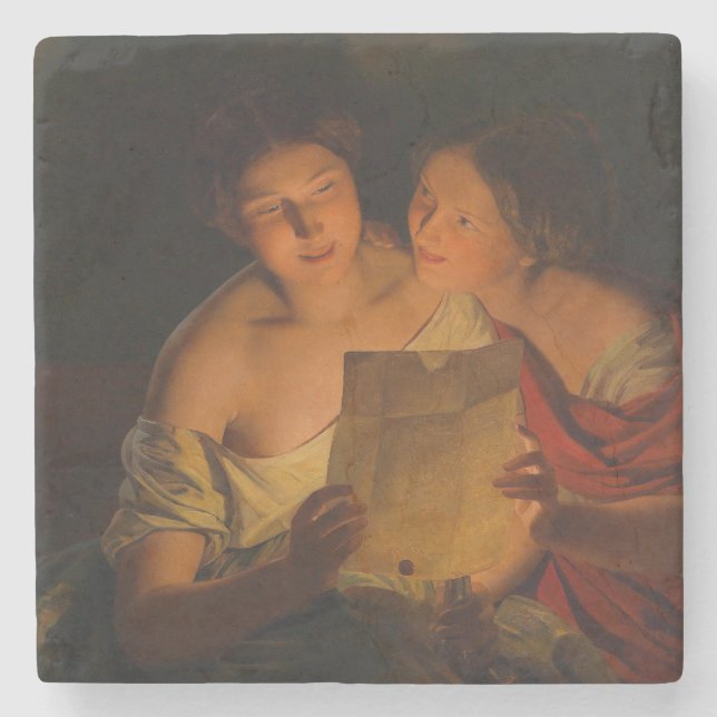 Women Reading a Love Letter (by Waldmüller) Stone Coaster (Front)