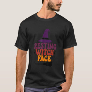 Women Resting Witch Face Broomstick Spooky Party T-Shirt