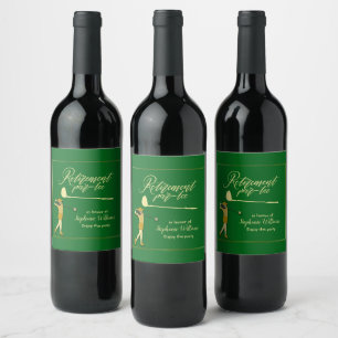 Women Retirement Golf Party Classic Green Golden Wine Label