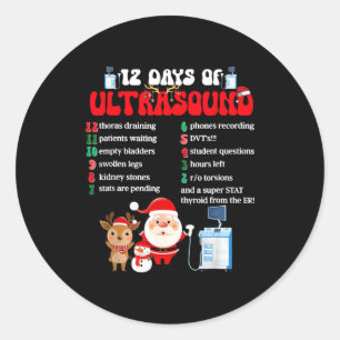 Women Retro 12 Days Of Ultrasound Tech Christmas S Classic Round Sticker