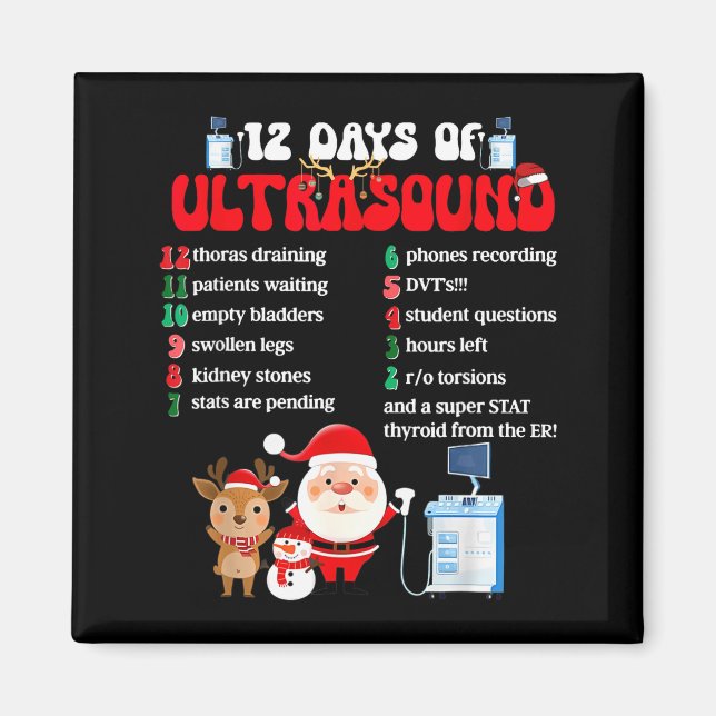 Women Retro 12 Days Of Ultrasound Tech Christmas S Magnet (Front)