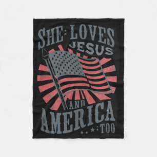 Women Retro She Loves Jesus And America Too Usa 4t Fleece Blanket