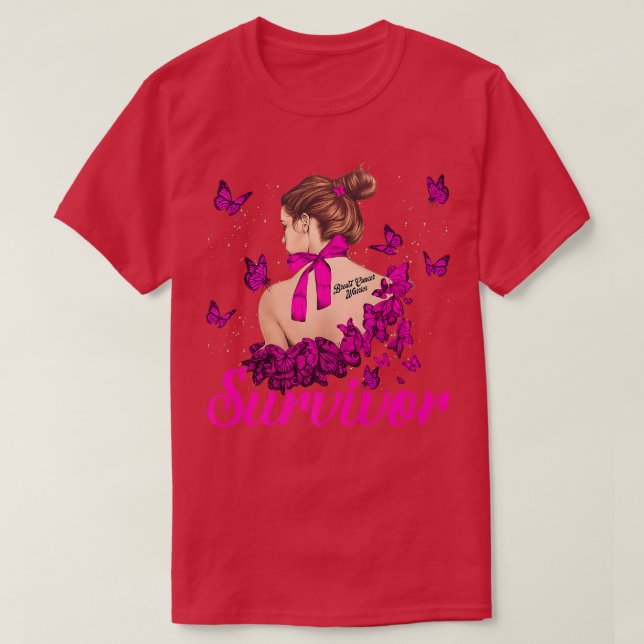 Women Ribbon Pink Breast Cancer Survivor Awareness T-Shirt (Design Front)
