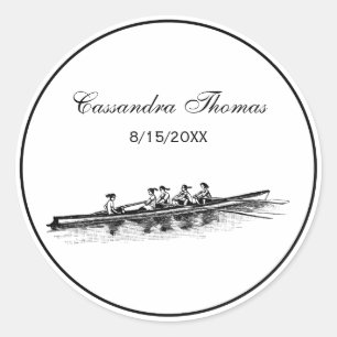 Women Rowing Rowers Crew Team Water Sports Black Classic Round Sticker
