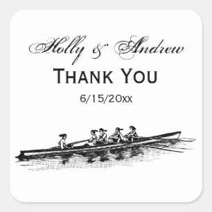 Women Rowing Rowers Crew Team Water Sports Black Square Sticker