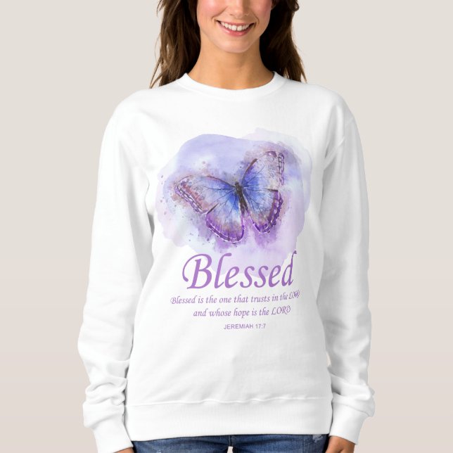Women’s Christian Butterfly Bible Verse: Blessed Sweatshirt (Front)