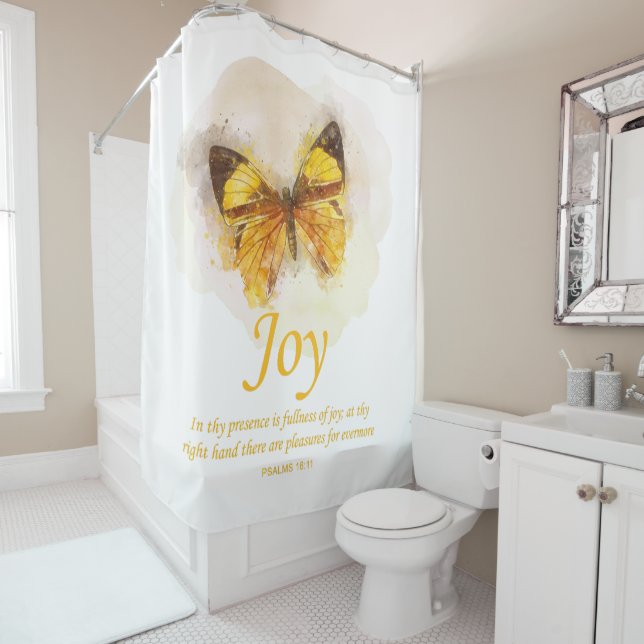 Women’s Christian Butterfly Bible Verse: Joy  Shower Curtain (In Situ)