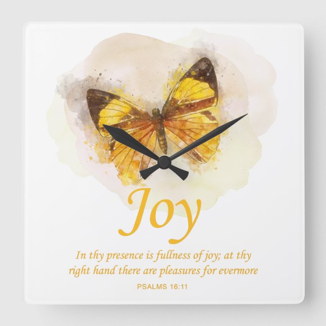 Women’s Christian Butterfly Bible Verse: Joy Square Wall Clock (Front)