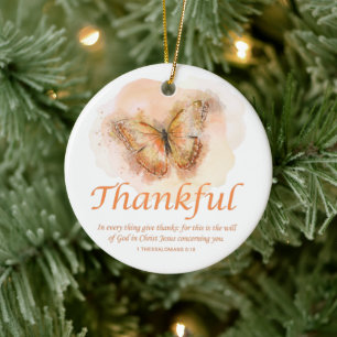 Women’s Christian Butterfly Bible Verse: Thankfu Ceramic Tree Decoration
