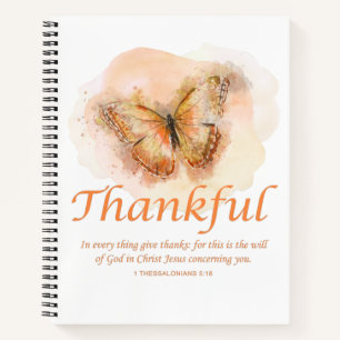 Women’s Christian Butterfly Bible Verse: Thankfu Notebook