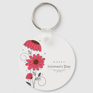 Women’s day and drawn of pink flowes  with circl key ring