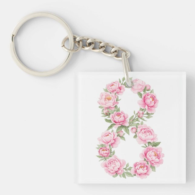 Women’s Day Peony Flower for March 8  Key Ring (Front)