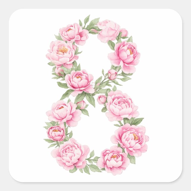 Women’s Day Peony Flower for March 8  Square Sticker (Front)