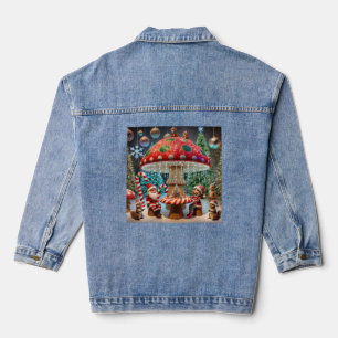 Women’s Denim Jacket: Christmas Mushroom Design Jacket