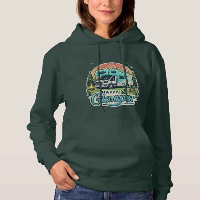 Women’s Happy Glamper Hoodie – RV Adventure-Ready (Front)