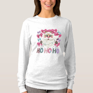 Women’s Ho Ho Ho Santa – Faux Embroidery Christmas T-Shirt