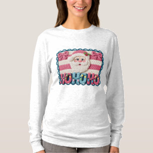 Women’s Ho Ho Ho Santa – Faux Embroidery T-Shirt