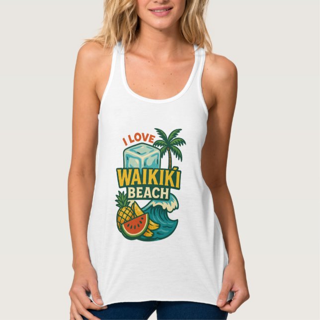 Women’s i love Waikīkī Beach  Tank Top (Front)