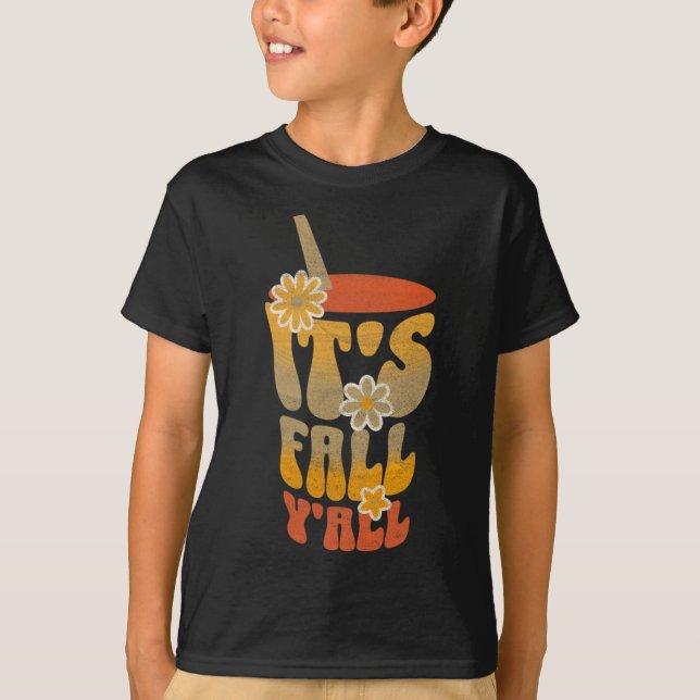 Women’s It’s Fall Y’all Retro Groovy  T-Shirt (Front)