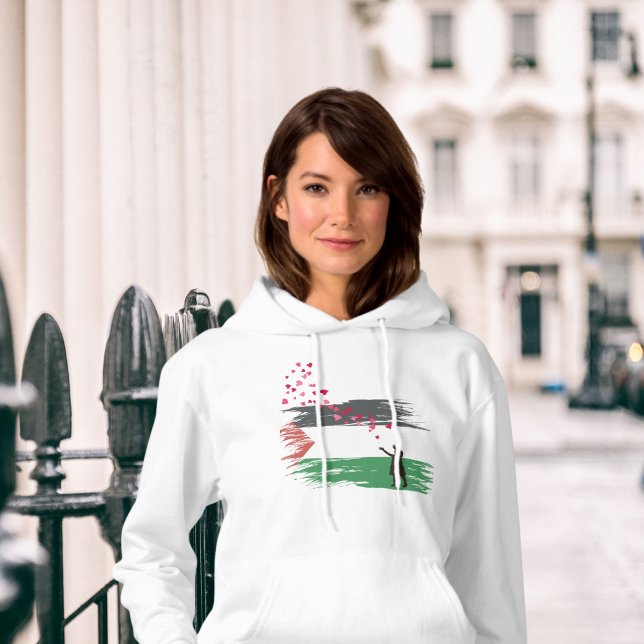 Women’s Palestinian Hope & Love Hooded Sweatshirt  (White Classic Printing: No Underbase.)