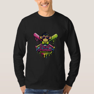 Women’s Party Animals Baseball Funny Monkey  T-Shirt