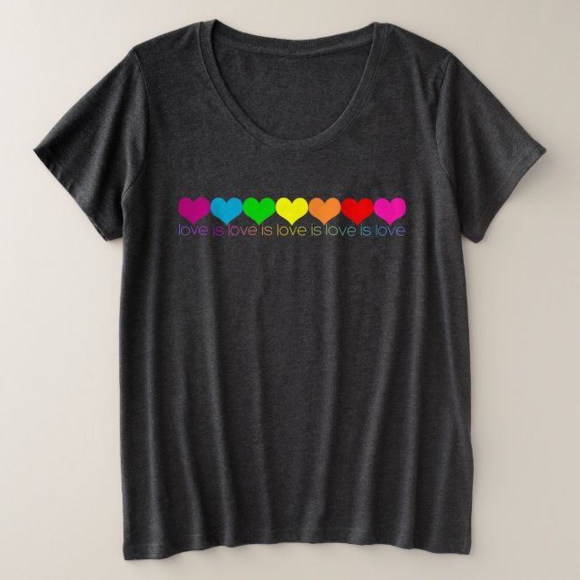 Women’s Plus Pride Rainbow Hearts Love is Love Size T-Shirt (Design Front)