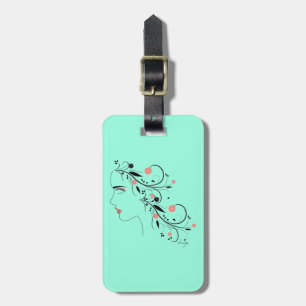 Women"s Profile with Flowers and Swirls Luggage Tag