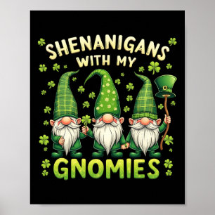 Women’s St Patrick’s Day Lucky Shamrock Gnome Iris Poster