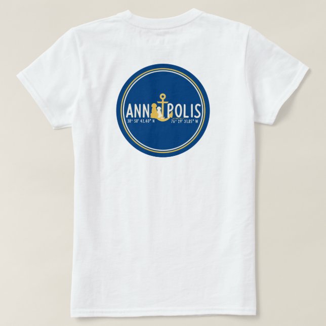 Women’s White T-Shirt Anchored in Annapolis Dogs (Design Back)