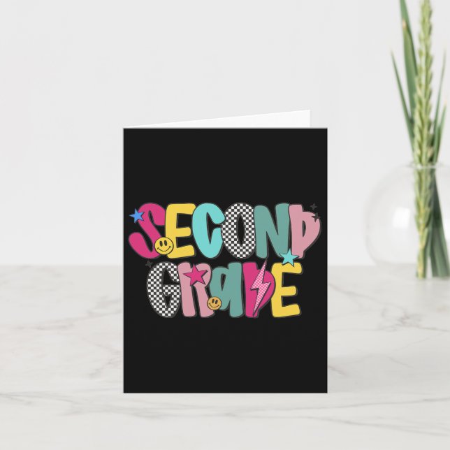 Women Second Grade Chequered Teacher Retro Back To Card (Front)