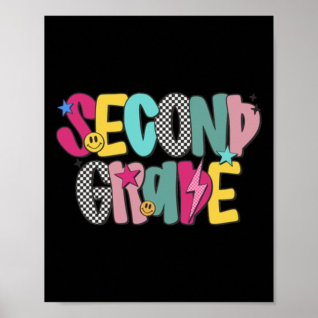 Women Second Grade Chequered Teacher Retro Back To Poster (Front)