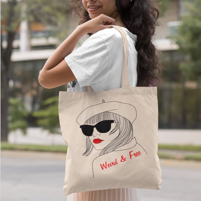 Women Silhouette Red & Black Linear Feminist Quote Tote Bag (Creator Uploaded)