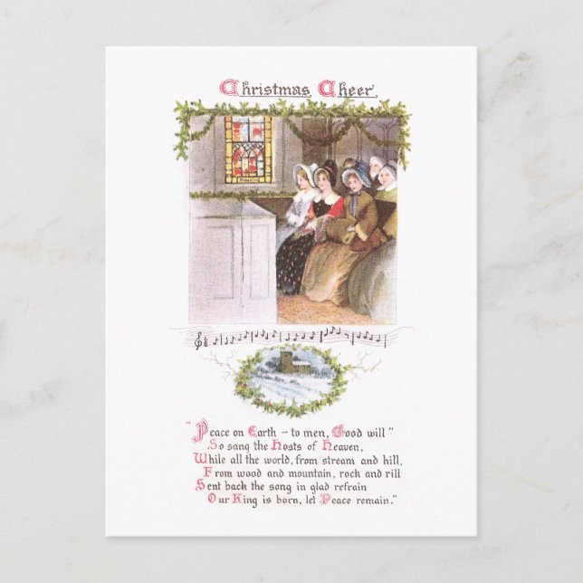 Women Singing in Church Vintage Christmas Holiday Postcard (Front)