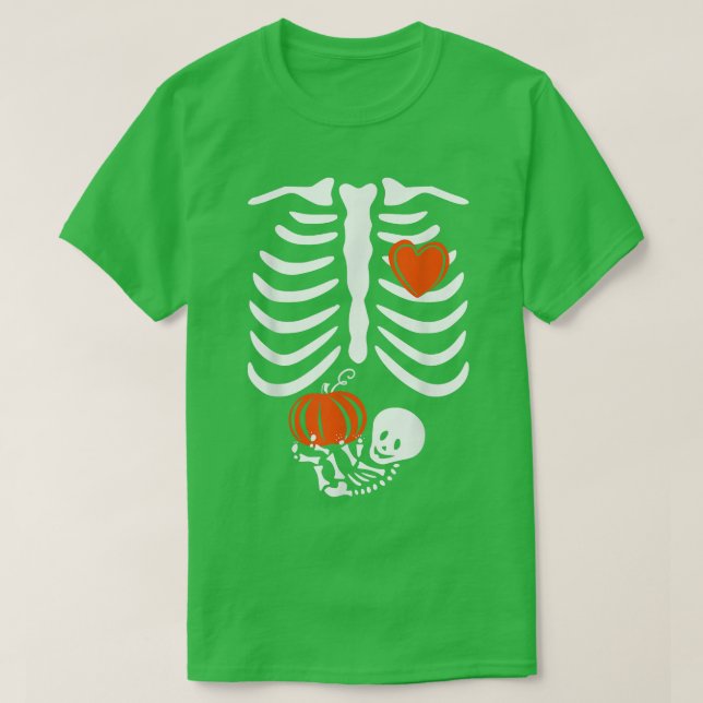 Women Skeleton Baby Pregnant Xray Rib Cage Hallowe T-Shirt (Design Front)
